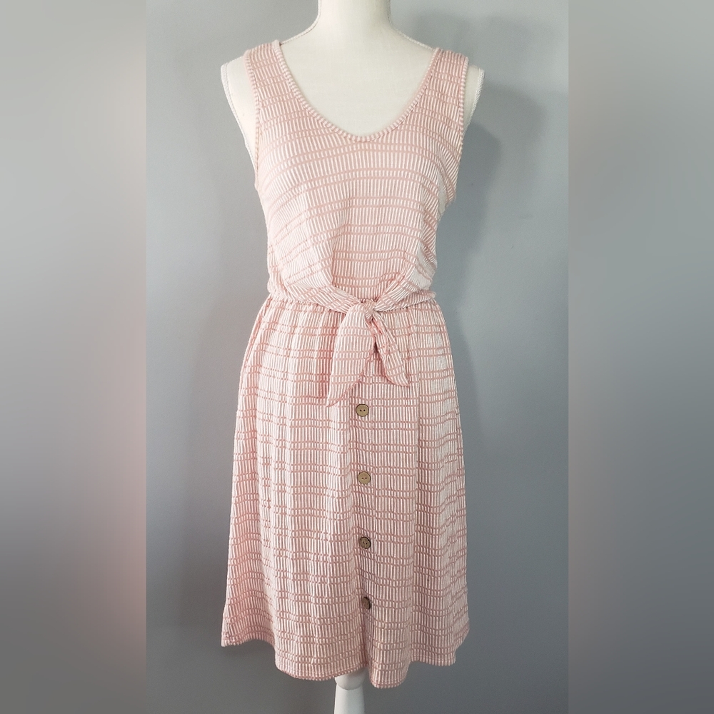 Caution To The Wind Pink and White Sleeveless Front Tie Dress